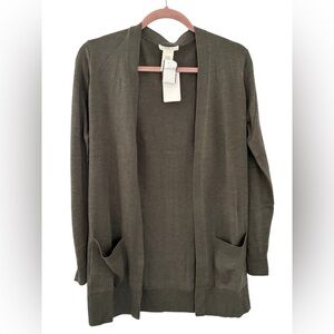 NEW Matty M Open Front Olive Green Cardigan With Pockets Soft XS - NWT
